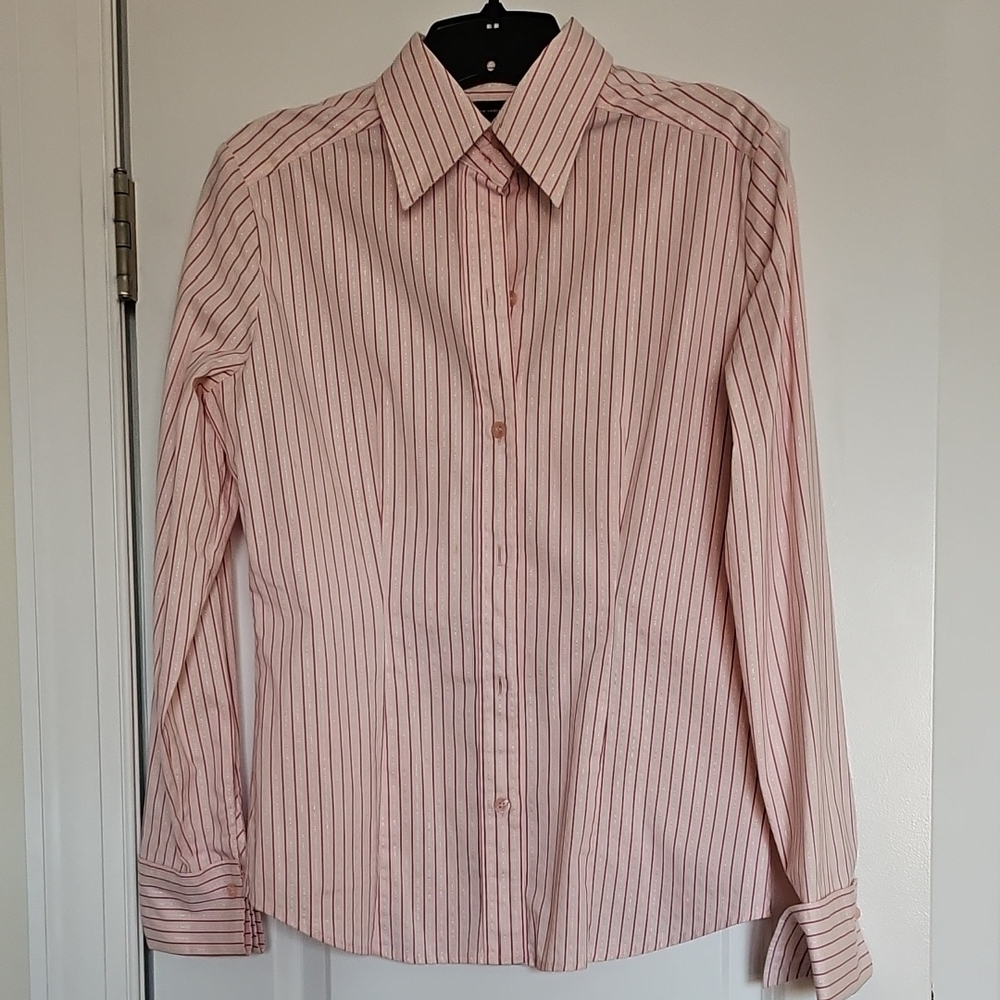 New York & Company Pink Striped Button Down Shirt